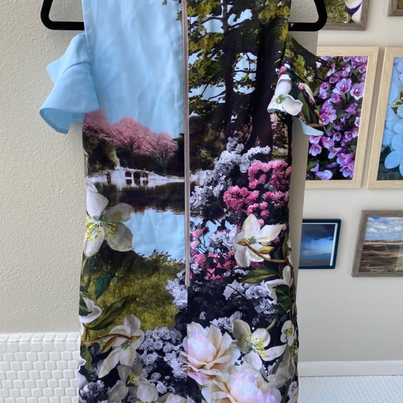 Ted Baker Photographic Print Cold Shoulder Dress - Picture 5 of 6